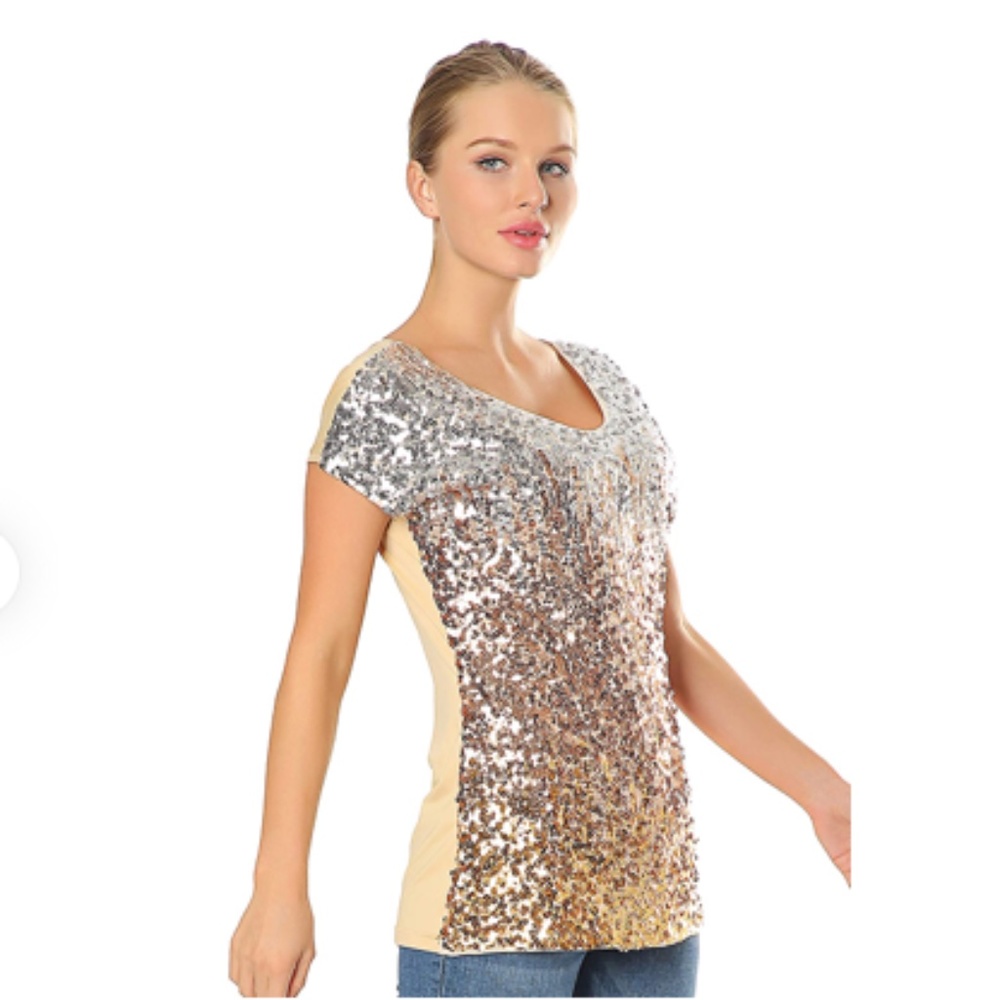 NWOT Metme Shimmer Loose Cap Sleeve Tank-like V-neck Top Gradient Sequin Medium